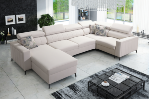 Narożnik COMO V MINI - regulowane zagłówki + pojemnik na pościel + GRATIS PODUSZKI - 334x171/198 cm