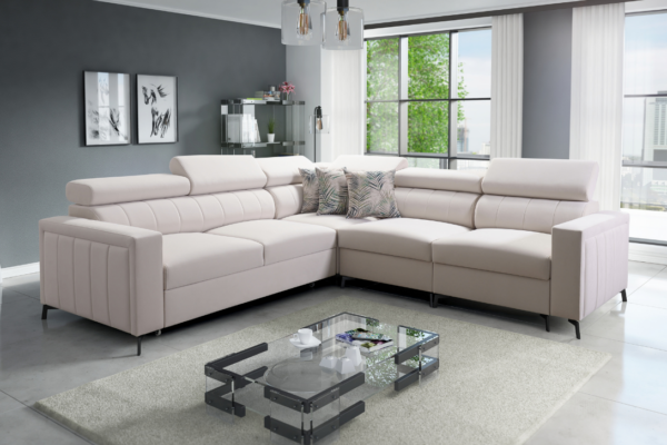 Narożnik COMO IV - regulowane zagłówki + pojemnik na pościel + GRATIS PODUSZKI - 275x275 cm