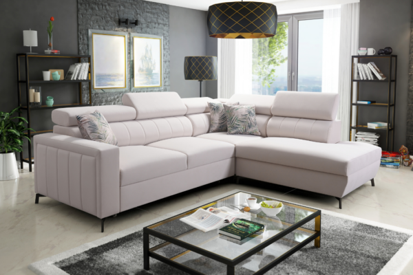 Narożnik COMO III MAXI - regulowane zagłówki + pojemnik na pościel + GRATIS PODUSZKI - 275x224 cm