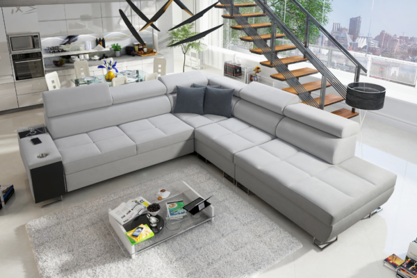 Narożnik BIETA IX - regulowane zagłówki + barek + GRATIS PODUSZKI - 283x298 cm