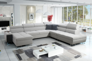 Narożnik BIETA X regulowane zagłówki + otwierany barek + GRATIS PODUSZKI - 360x298/183 cm