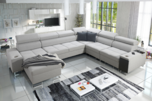 Narożnik BIETA VIII regulowane zagłówki + otwierany barek + GRATIS PODUSZKI - 360x284/183 cm