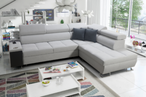 Narożnik BIETA VII - regulowane zagłówki + barek + GRATIS PODUSZKI - 283x221 cm