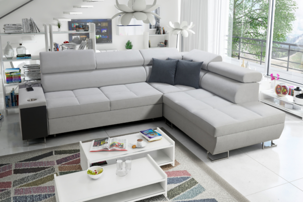 Narożnik BIETA VII - regulowane zagłówki + barek + GRATIS PODUSZKI - 283x221 cm