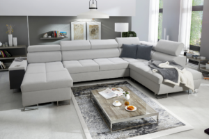 Narożnik BIETA VI regulowane zagłówki + otwierany barek + GRATIS PODUSZKI - 360x221/183 cm