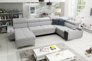 Narożnik BIETA IV MAXI - regulowane zagłówki + otwierany barek GRATIS PODUSZKI - 360x207/183 cm