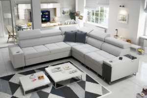 Narożnik BIETA III - regulowane zagłówki + barek + GRATIS PODUSZKI - 283x284 cm