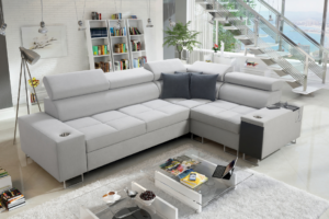 Narożnik BIETA II - regulowane zagłówki + barek + GRATIS PODUSZKI - 283x207 cm