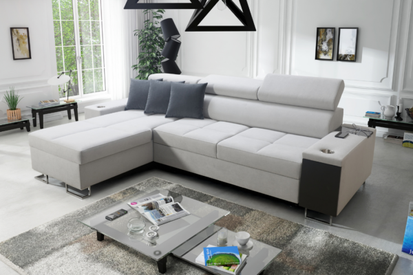 Narożnik BIETA I MAXI - regulowane zagłówki + barek + GRATIS PODUSZKI - 290x183 cm