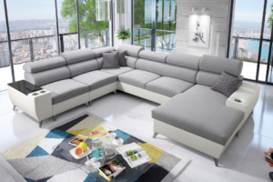 Narożnik LIRA VIII regulowane zagłówki + barek + GRATIS PODUSZKI - 359x283/185 cm