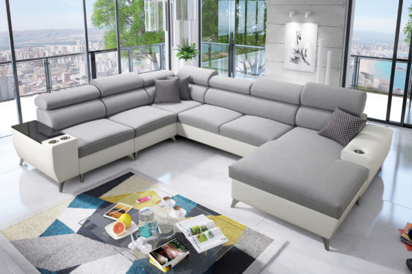 Narożnik LIRA VIII regulowane zagłówki + barek + GRATIS PODUSZKI - 359x283/185 cm