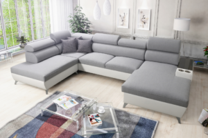 Narożnik LIRA VI - regulowane zagłówki + barek + GRATIS PODUSZKI - 359x223/185 cm