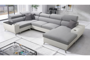 Narożnik LIRA IV - regulowane zagłówki + barek + GRATIS PODUSZKI - 359x207/182 cm