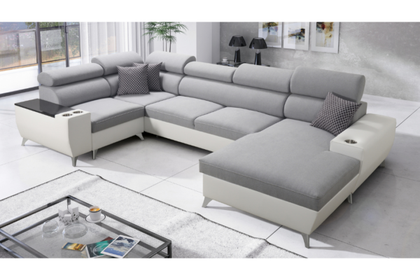 Narożnik LIRA IV - regulowane zagłówki + barek + GRATIS PODUSZKI - 359x207/182 cm