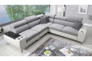 Narożnik LIRA III - regulowane zagłówki + barek + GRATIS PODUSZKI - 283x283 cm