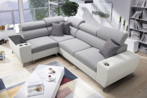 Narożnik LIRA II - regulowane zagłówki + barek + GRATIS PODUSZKI - 283x207 cm