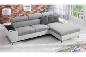 Narożnik LIRA I - regulowane zagłówki + barek + GRATIS PODUSZKI - 291x182 cm