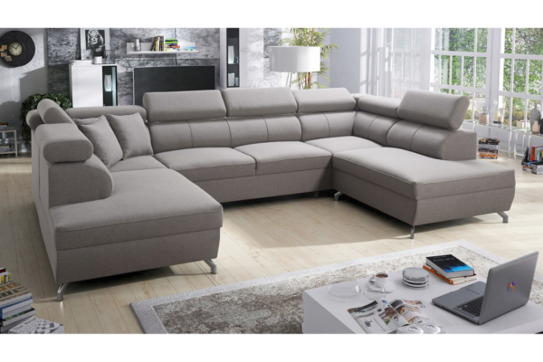 Narożnik RITA X - regulowane zagłówki + pojemnik na pościel + GRATIS PODUSZKI - 357x220/220 cm