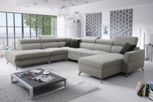 Narożnik RITA IX - regulowane zagłówki + pojemnik na pościel + GRATIS PODUSZKI - 347x296/182 cm