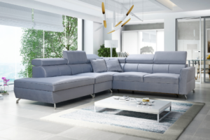 Narożnik RITA VIII - regulowane zagłówki + pojemnik na pościel + GRATIS PODUSZKI - 270x296 cm