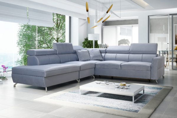 Narożnik RITA VIII - regulowane zagłówki + pojemnik na pościel + GRATIS PODUSZKI - 270x296 cm