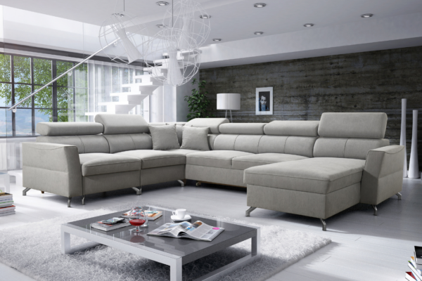 Narożnik RITA VII - regulowane zagłówki + pojemnik na pościel + GRATIS PODUSZKI - 347x270/182 cm