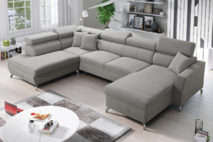 Narożnik RITA VI - regulowane zagłówki + pojemnik na pościel + GRATIS PODUSZKI - 347x220/182 cm