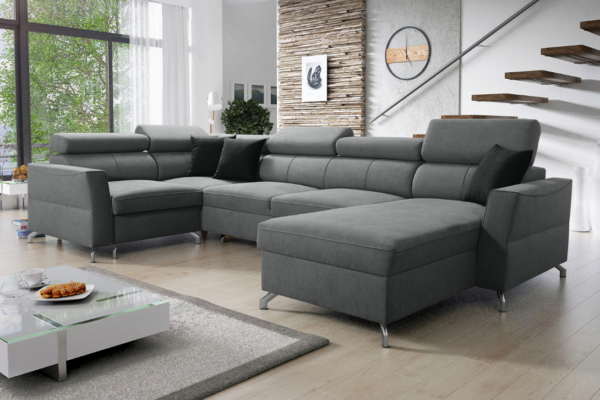 Narożnik RITA V - regulowane zagłówki + pojemnik na pościel + GRATIS PODUSZKI - 347x193/182 cm