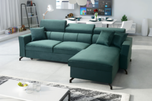 Narożnik RITA I - regulowane zagłówki + pojemnik na pościel + GRATIS PODUSZKI - 270x182 cm