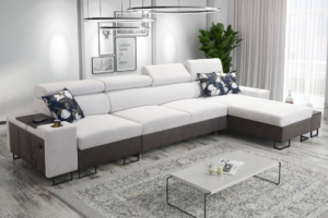 Narożnik LEMBO XII MAXI - regulowane zagłówki + port USB + GRATIS PODUSZKI - 366x182 cm