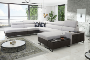 Narożnik LEMBO X - regulowane zagłówki + barek + GRATIS PODUSZKI - 363x295/182 cm