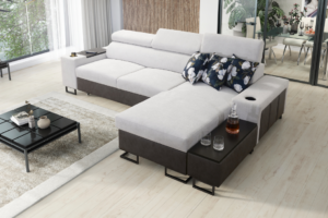 Narożnik LEMBO I MINI - regulowane zagłówki + port USB + GRATIS PODUSZKI - 274x170 cm