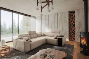 Narożnik INEZ II - regulowane zagłówki + 2x barek + GRATIS PODUSZKI - 288x219 cm