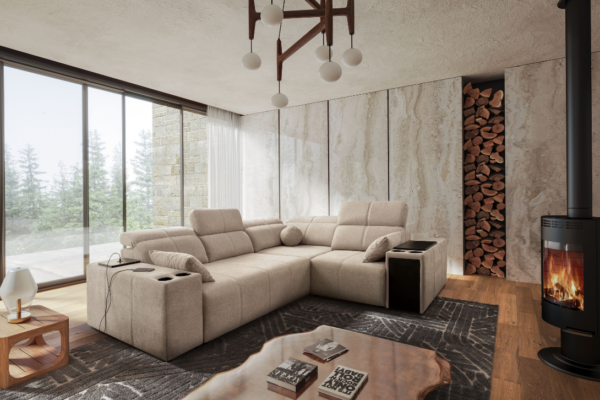 Narożnik INEZ II - regulowane zagłówki + 2x barek + GRATIS PODUSZKI - 288x219 cm