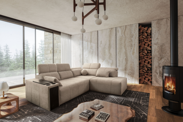 Narożnik INEZ VII - regulowane zagłówki + 2x barek + GRATIS PODUSZKI - 288x230 cm