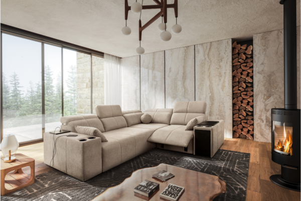 Narożnik INEZ II MIX - regulowane zagłówki + 2x barek + GRATIS PODUSZKI - 288x219 cm