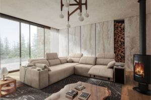 Narożnik INEZ III MIX - regulowane zagłówki + 2x barek + GRATIS PODUSZKI - 288x291 cm