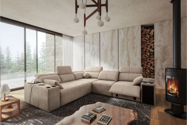 Narożnik INEZ III MIX - regulowane zagłówki + 2x barek + GRATIS PODUSZKI - 288x291 cm