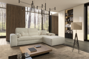 Narożnik TAVIO I - regulowane zagłówki + pojemnik na pościel + GRATIS PODUSZKI - 274x187 cm