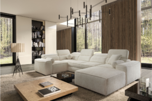 Narożnik TAVIO IV - regulowane zagłówki + pojemnik na pościel + GRATIS PODUSZKI - 343x205/187 cm