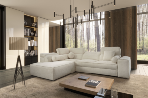 Narożnik TAVIO VII - regulowane zagłówki + pojemnik na pościel + GRATIS PODUSZKI - 276x214 cm