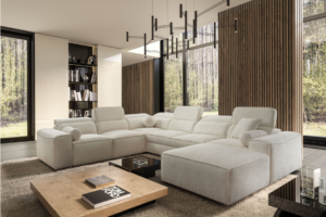 Narożnik TAVIO VIII - regulowane zagłówki + pojemnik na pościel + GRATIS PODUSZKI - 343x278/187 cm