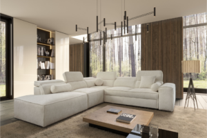 Narożnik TAVIO IX - regulowane zagłówki + pojemnik na pościel + GRATIS PODUSZKI - 276x288 cm