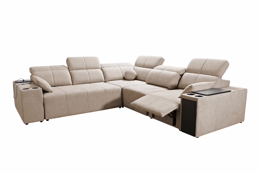 Narożnik INEZ III MIX – regulowane zagłówki + 2x barek + GRATIS PODUSZKI – 288×291 cm