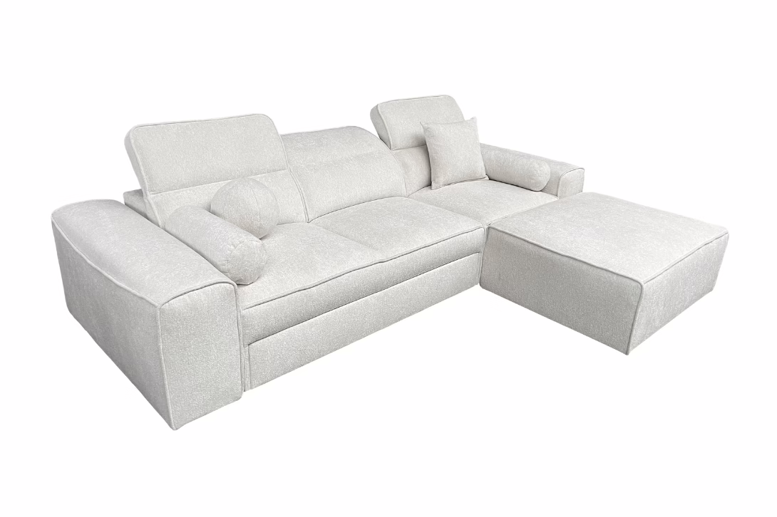 Narożnik TAVIO I – regulowane zagłówki + pojemnik na pościel + GRATIS PODUSZKI – 274×187 cm