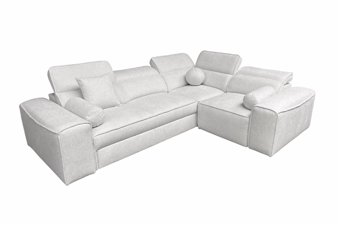 Narożnik TAVIO II – regulowane zagłówki + pojemnik na pościel + GRATIS PODUSZKI – 276×205 cm