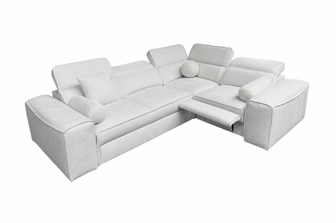 Narożnik TAVIO II MIX – regulowane zagłówki + elektryczny podnóżek + GRATIS PODUSZKI – 276×205 cm