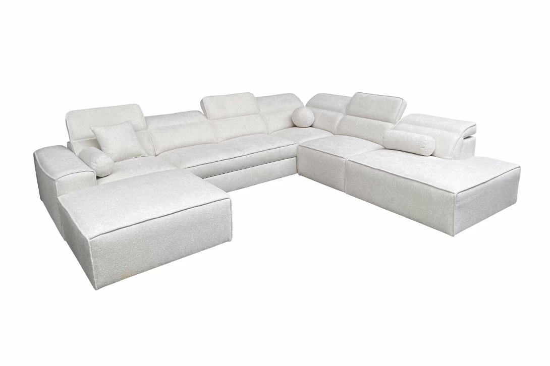 Narożnik TAVIO X – regulowane zagłówki + pojemnik na pościel + GRATIS PODUSZKI – 343×288/187 cm