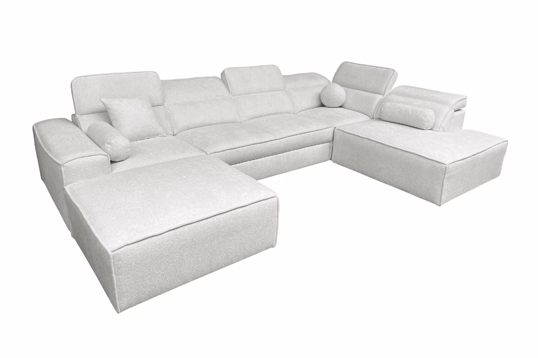 Narożnik TAVIO VI – regulowane zagłówki + pojemnik na pościel + GRATIS PODUSZKI – 343×216/187 cm