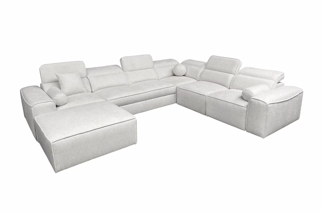 Narożnik TAVIO VIII – regulowane zagłówki + pojemnik na pościel + GRATIS PODUSZKI – 343×278/187 cm